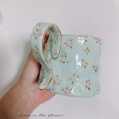 Personalisierter glasierter Porzellanbecher | Einzigartiger handbemalter Becher | Blauer Kaffeebecher