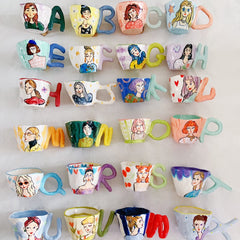 Customized mug with name initials: Personalized portrait mugs, Gift for Her, Unique Art Piece, Daily Cup