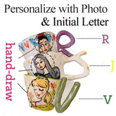 Personalisierte Tasse mit Cartoon-Porträt | Lustiges Karikatur-Geschenk nach Foto | Personalisierbar mit Anfangsbuchstaben | Einzigartiges personalisiertes Geschenk für Sie und Ihn