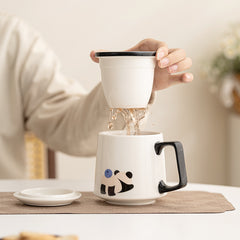 Panda-Teebecher mit Wassertrennung, niedlicher Cartoon-Becher