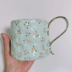 Personalisierter glasierter Porzellanbecher | Einzigartiger handbemalter Becher | Blauer Kaffeebecher