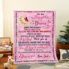Personalized Blanket for Daughter - Pink with Butterflies - Custom Name & Loving Words - Perfect Valentine's Day Gift (P000)