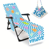 Customized Beach Towel Personalized Beach Chair Cover with Side Pockets, Thick and Quick Dry Custom Name Chaise Lounge Chair Towel Cover (P000)