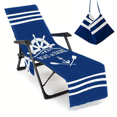 Boat Rudder Anchor Beach Towel Personalized Beach Chair Cover with Side Pockets, Thick Quick Dry Custom Name Chaise Lounge Chair Towel Cover (P000)