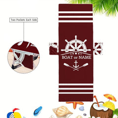 Boat Rudder Anchor Beach Towel Personalized Beach Chair Cover with Side Pockets, Thick Quick Dry Custom Name Chaise Lounge Chair Towel Cover (P000)