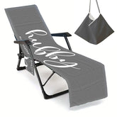 Couple Wifey and Hubby Customized Beach Towel Personalized Beach Chair Cover with Side Pockets, Custom Name Chaise Lounge Chair Towel Cover (P004)