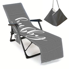 Couple Wifey and Hubby Customized Beach Towel Personalized Beach Chair Cover with Side Pockets, Custom Name Chaise Lounge Chair Towel Cover (P004)