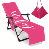 Couple Wifey and Hubby Customized Beach Towel Personalized Beach Chair Cover with Side Pockets, Custom Name Chaise Lounge Chair Towel Cover (P002)
