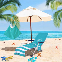 Couple Wifey and Hubby Customized Beach Towel Personalized Beach Chair Cover with Side Pockets, Custom Name Chaise Lounge Chair Towel Cover (P000)