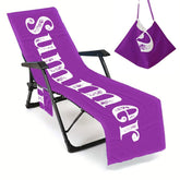 Customized Beach Towel Personalized Beach Chair Cover with Side Pockets, Thick Quick Dry Custom Name Chaise Lounge Chair Towel Cover (P012)