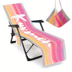 Personalized Stripe Beach Chair Cover Towel: Side Pockets, Carry Bag (P001)