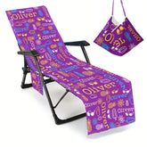 Customized Beach Towel Personalized Beach Chair Cover with Side Pockets, Thick Quick Dry Custom Name Chaise Lounge Chair Towel Cover (P004)