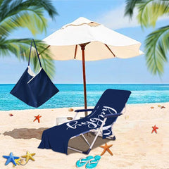 Couple Wifey and Hubby Customized Beach Towel Personalized Beach Chair Cover with Side Pockets, Custom Name Chaise Lounge Chair Towel Cover (P004)