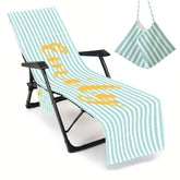 Personalized Stripe Beach Chair Cover: Microfiber Lounge Towel with Pockets (P000)