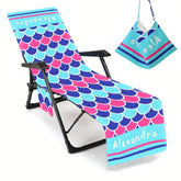 Personalized Mermaid Beach Chair Cover: Microfiber Lounge Towel with Pockets (P000)