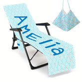 Personalized Microfiber Beach Chair Cover with Pockets: Pool Lounge Towel (P000)