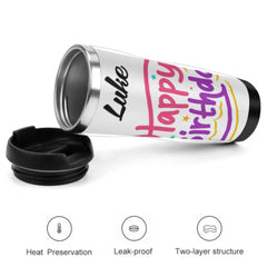 Personalized Stainless Steel Travel Cup- Happy Birthday To Friend Winter Themed, Double-Wall Insulated, Perfect for Hot Cold Drinks