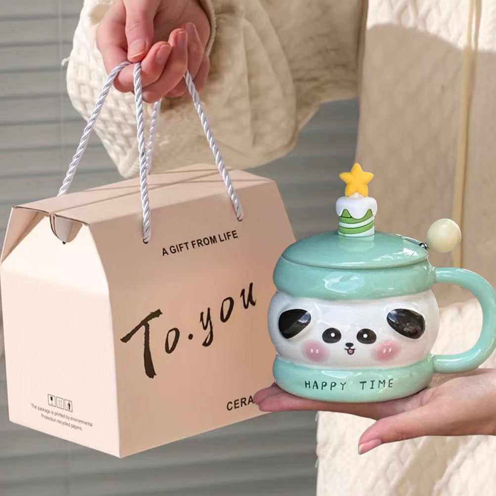 Niedliche Tiertasse, Keramiktasse mit Deckel, Geschenk-Kaffeetasse