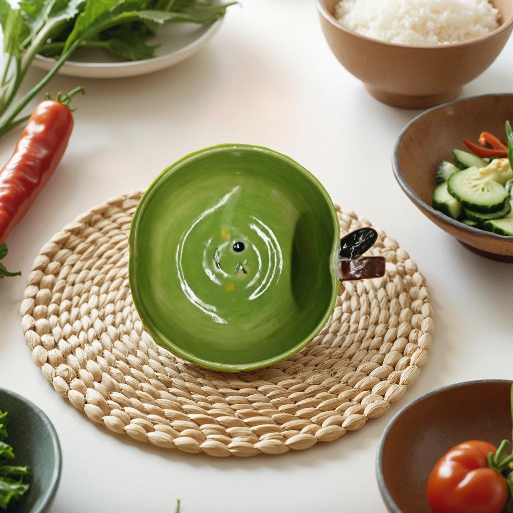 Personalisierte Keramikschale: Einzigartiges Kunstwerk, individuell gestaltete Schale, apfelgrüne Alltagsschale.