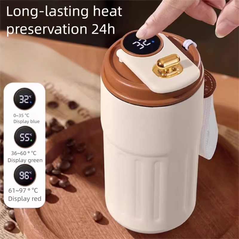 Intelligente Temperaturanzeige, isolierter Edelstahlbecher, tragbarer Kaffeebecher, einfach