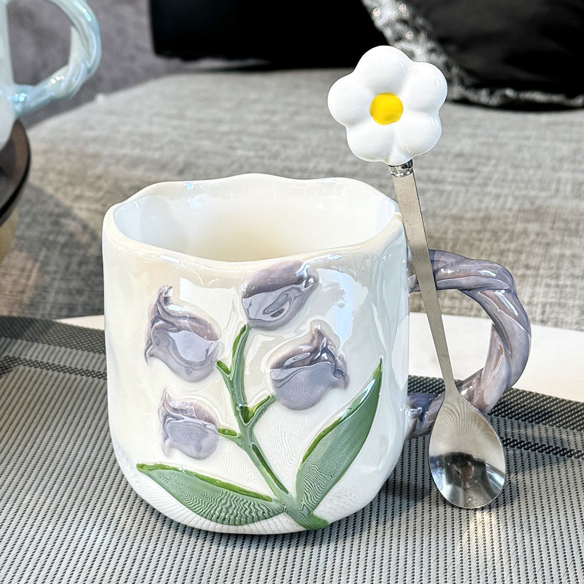 Handbemalter Tulpen-Keramikbecher mit großem Fassungsvermögen – Geschenkbecher