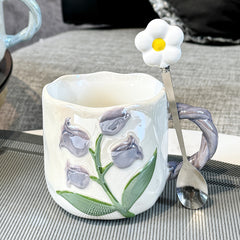 Handbemalter Tulpen-Keramikbecher mit großem Fassungsvermögen – Geschenkbecher