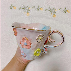 Hand-Sculpted 3D Floral China mug| Hand-painted bow mug| Gift for Her| Customized with your Name, Date | Unique Gift | 250ml (8.8 fl oz)
