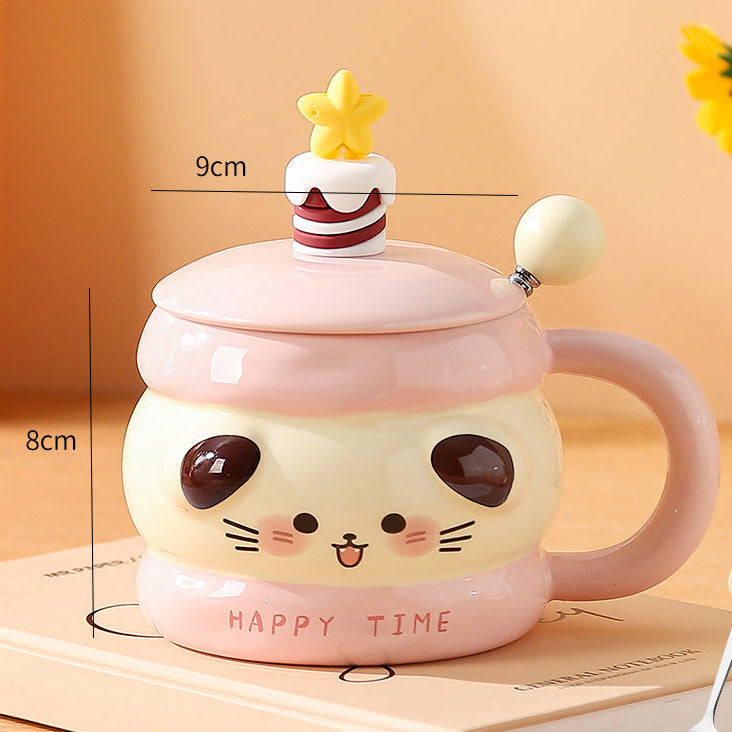Niedliche Tiertasse, Keramiktasse mit Deckel, Geschenk-Kaffeetasse