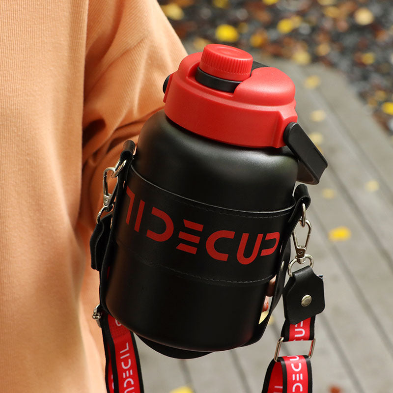 Thermosbecher aus Edelstahl, großes Fassungsvermögen, tragbarer Trinkbecher für draußen mit Strohhalm