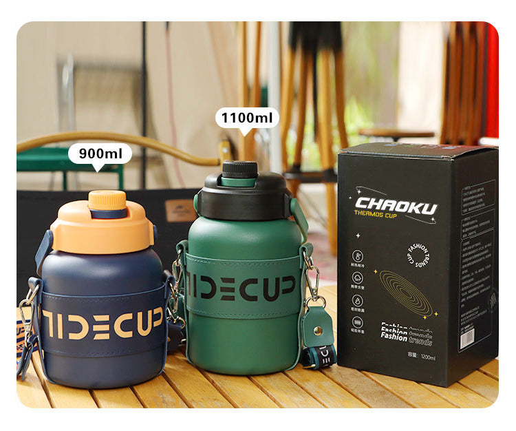 Thermosbecher aus Edelstahl, großes Fassungsvermögen, tragbarer Trinkbecher für draußen mit Strohhalm