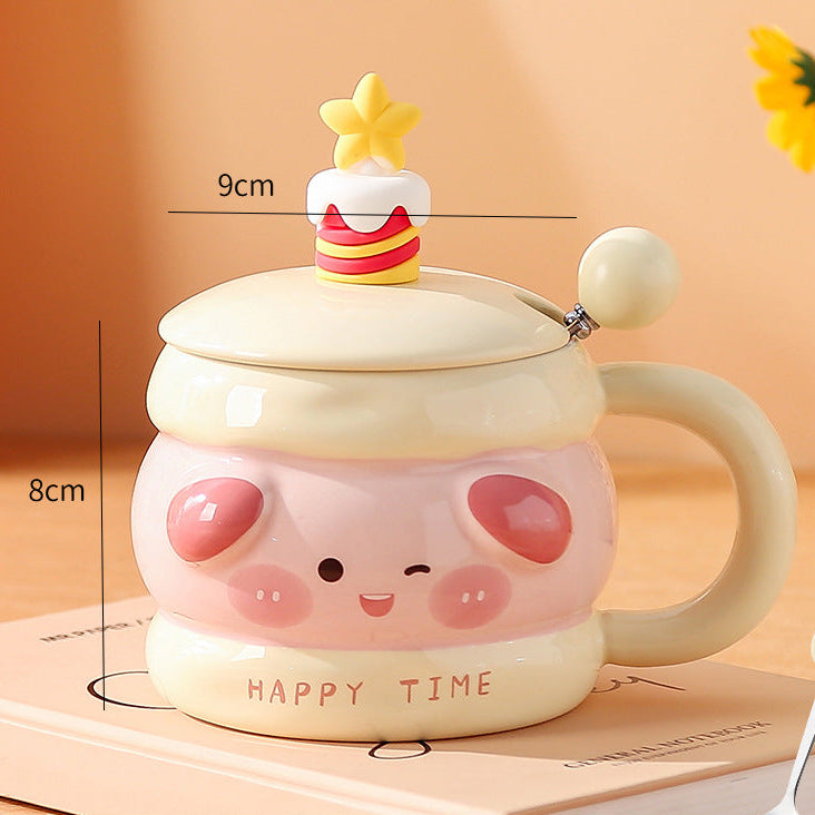 Niedliche Tiertasse, Keramiktasse mit Deckel, Geschenk-Kaffeetasse