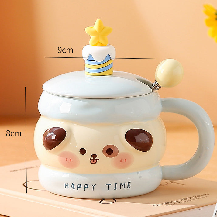 Niedliche Tiertasse, Keramiktasse mit Deckel, Geschenk-Kaffeetasse