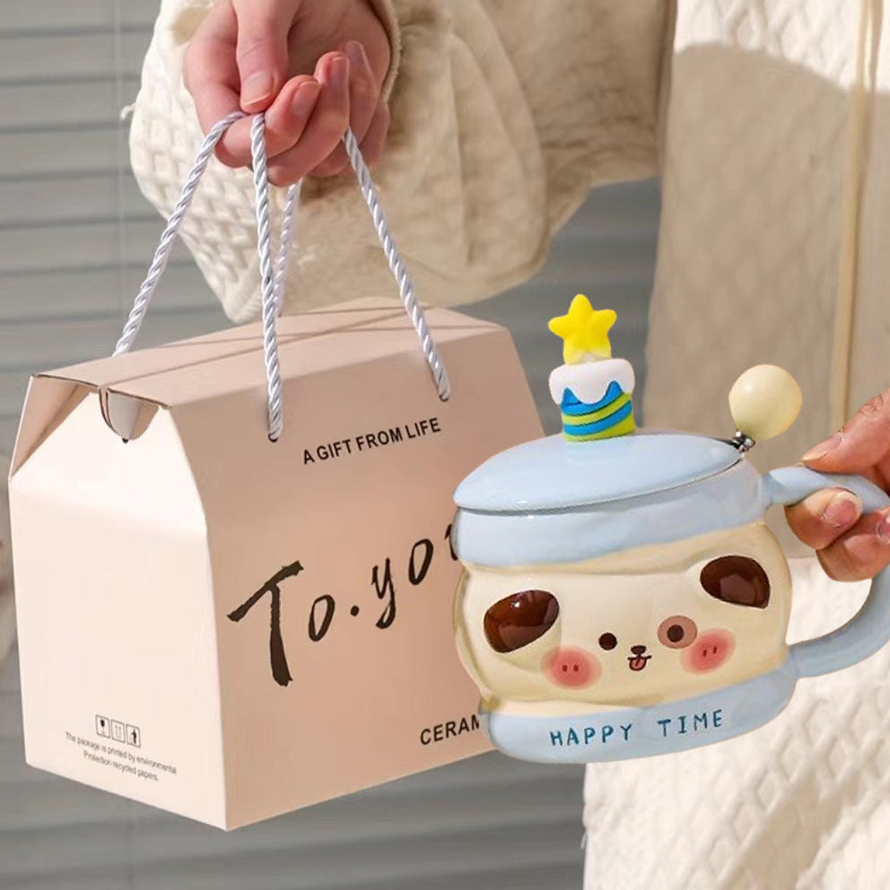 Niedliche Tiertasse, Keramiktasse mit Deckel, Geschenk-Kaffeetasse