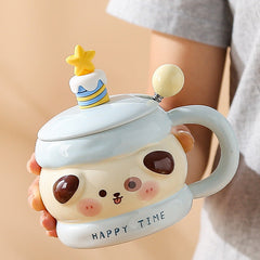 Niedliche Tiertasse, Keramiktasse mit Deckel, Geschenk-Kaffeetasse