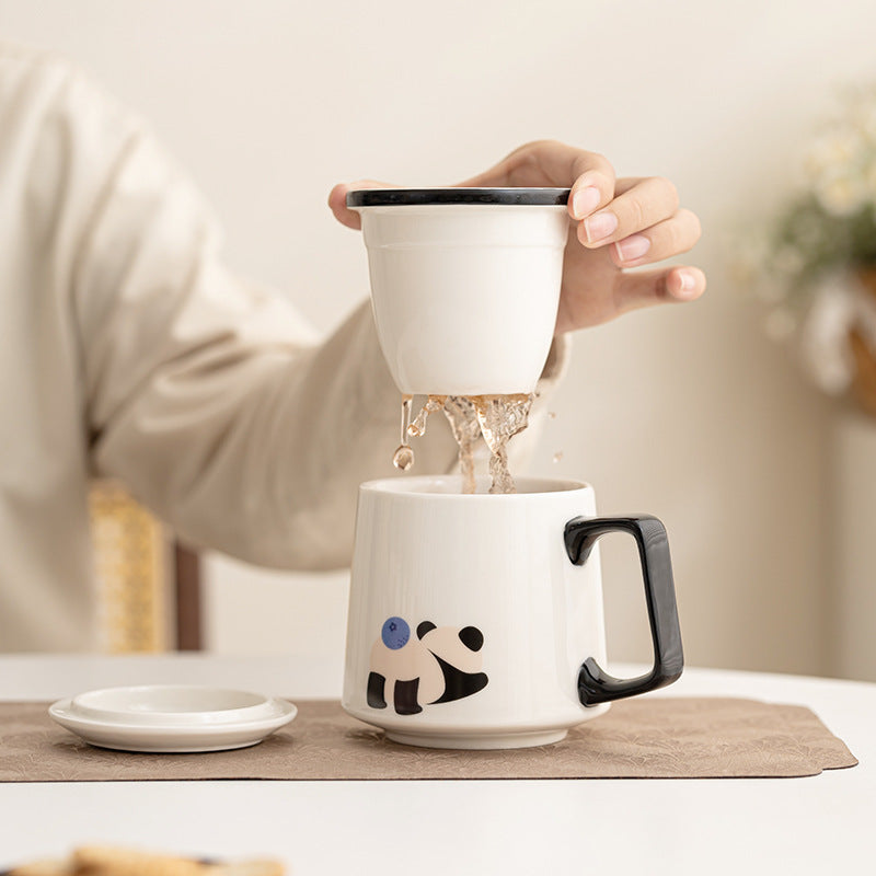 Panda-Teebecher mit Wassertrennung, niedlicher Cartoon-Becher 