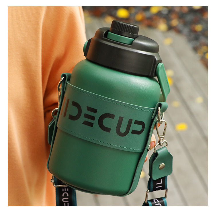 Thermosbecher aus Edelstahl, großes Fassungsvermögen, tragbarer Trinkbecher für draußen mit Strohhalm