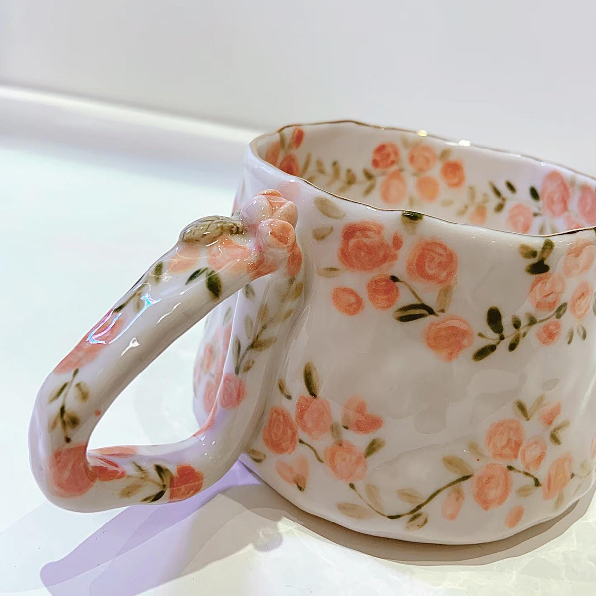 Personalised Glazed porcelain Mug|Hand-painted rose mug| Gift for Mom| Customized with your Name | Unique Gift | Capacity of 250ml