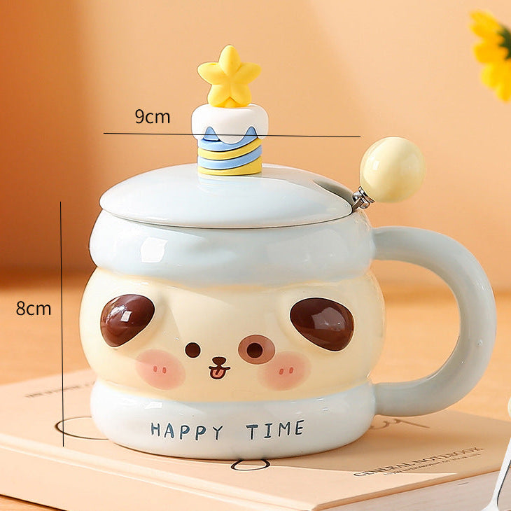 Niedliche Tiertasse, Keramiktasse mit Deckel, Geschenk-Kaffeetasse