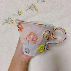Hand-Sculpted 3D Floral China mug| Hand-painted bow mug| Gift for Her| Customized with your Name, Date | Unique Gift | 250ml (8.8 fl oz)