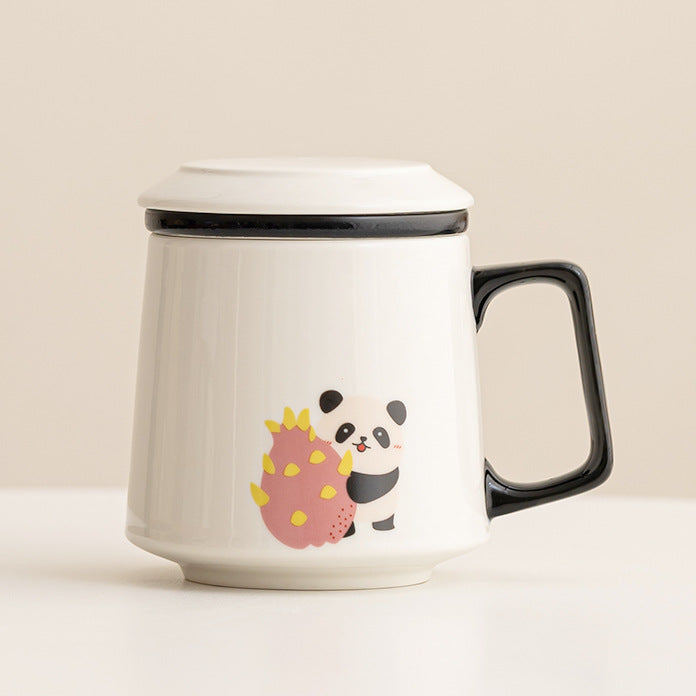 Panda-Teebecher mit Wassertrennung, niedlicher Cartoon-Becher 