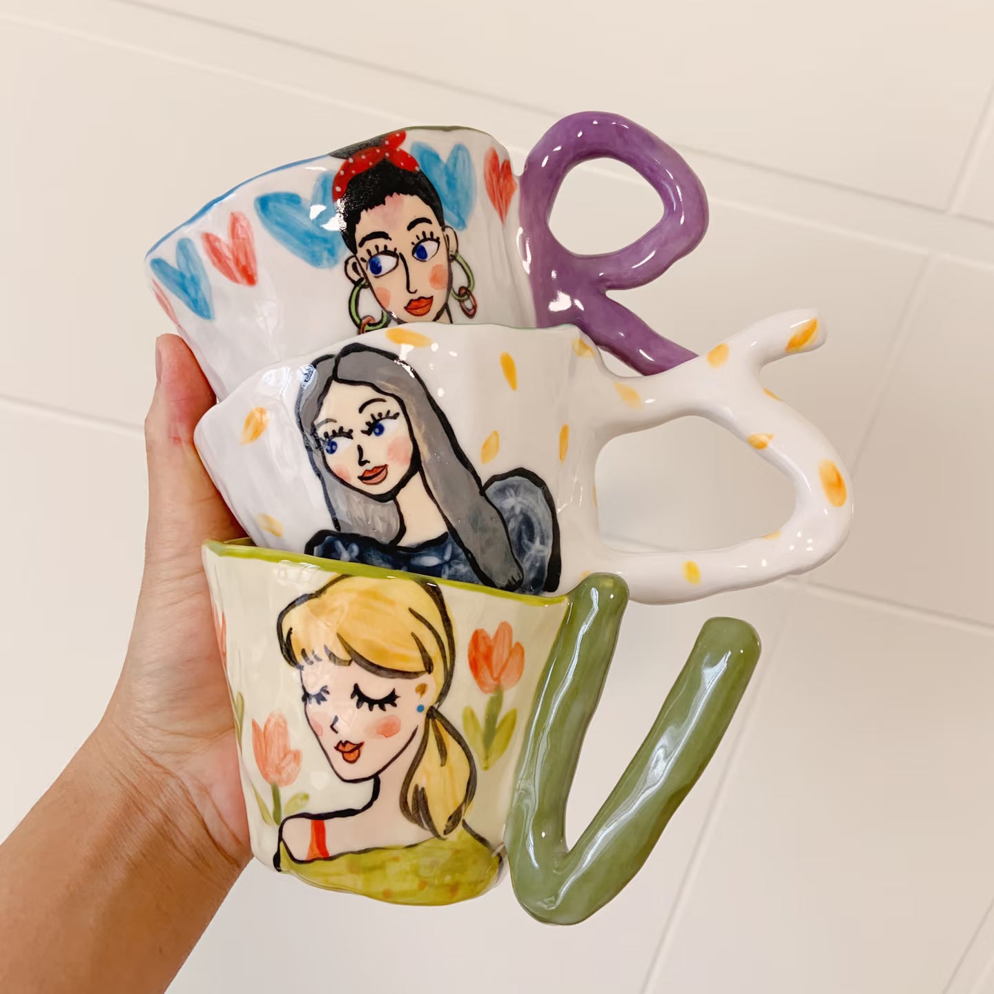 Customized mug with name initials: Personalized portrait mugs, Gift for Her, Unique Art Piece, Daily Cup