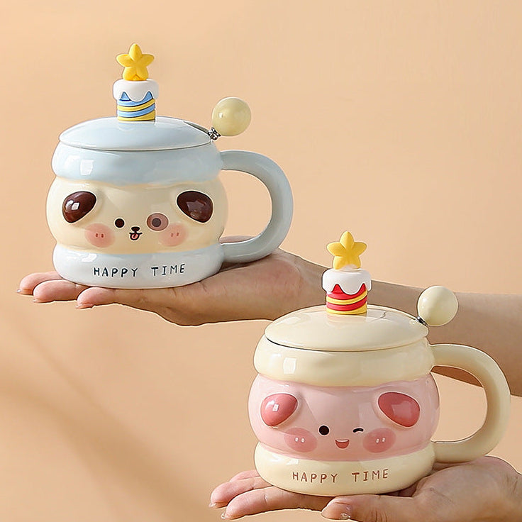 Niedliche Tiertasse, Keramiktasse mit Deckel, Geschenk-Kaffeetasse