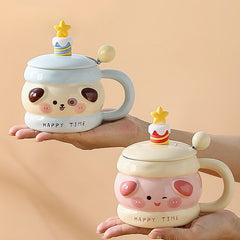 Niedliche Tiertasse, Keramiktasse mit Deckel, Geschenk-Kaffeetasse