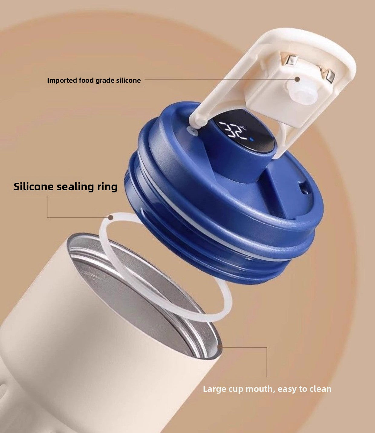 Intelligente Temperaturanzeige, isolierter Edelstahlbecher, tragbarer Kaffeebecher, einfach