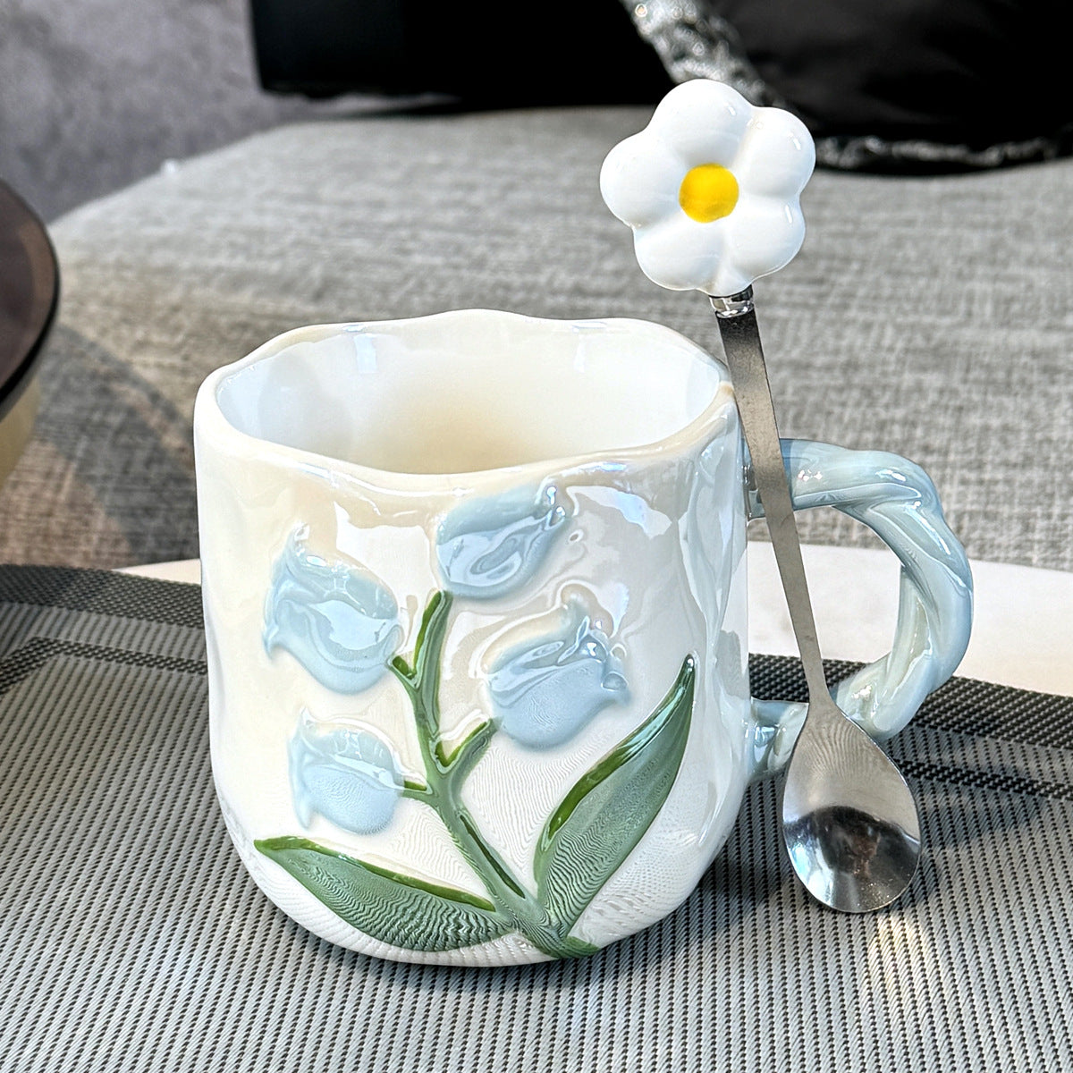 Handbemalter Tulpen-Keramikbecher mit großem Fassungsvermögen – Geschenkbecher