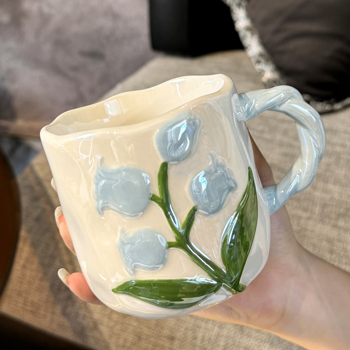 Handbemalter Tulpen-Keramikbecher mit großem Fassungsvermögen – Geschenkbecher