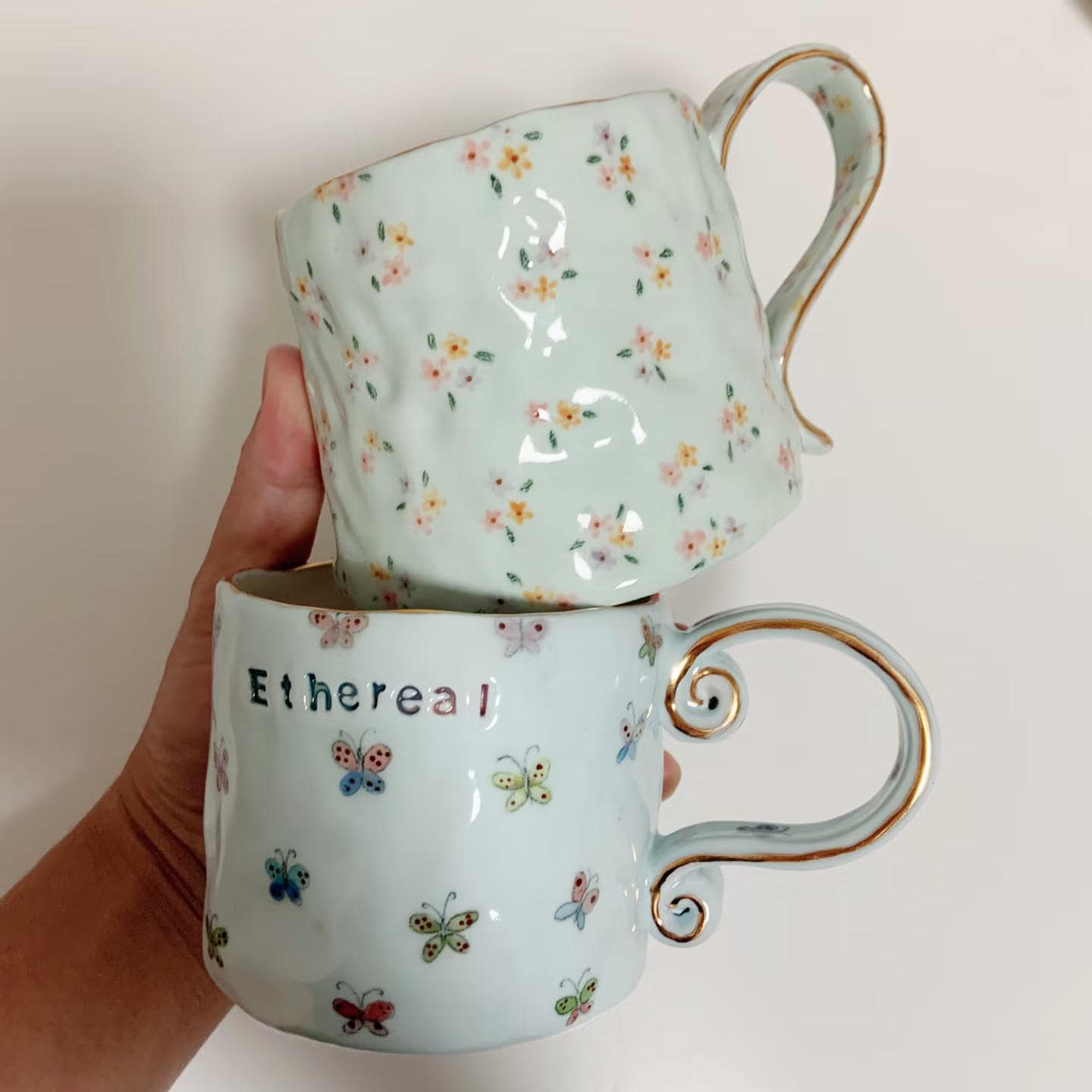 Personalised Glazed porcelain Mug| Unique Hand-Painted Cup| Blue Coffee Cup