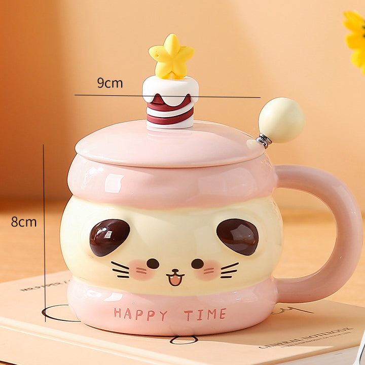 Niedliche Tiertasse, Keramiktasse mit Deckel, Geschenk-Kaffeetasse