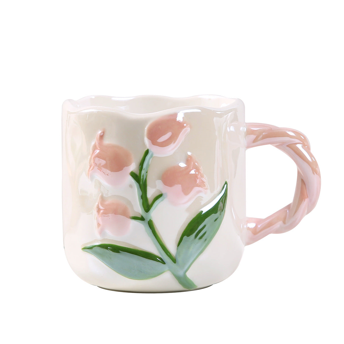 Handbemalter Tulpen-Keramikbecher mit großem Fassungsvermögen – Geschenkbecher