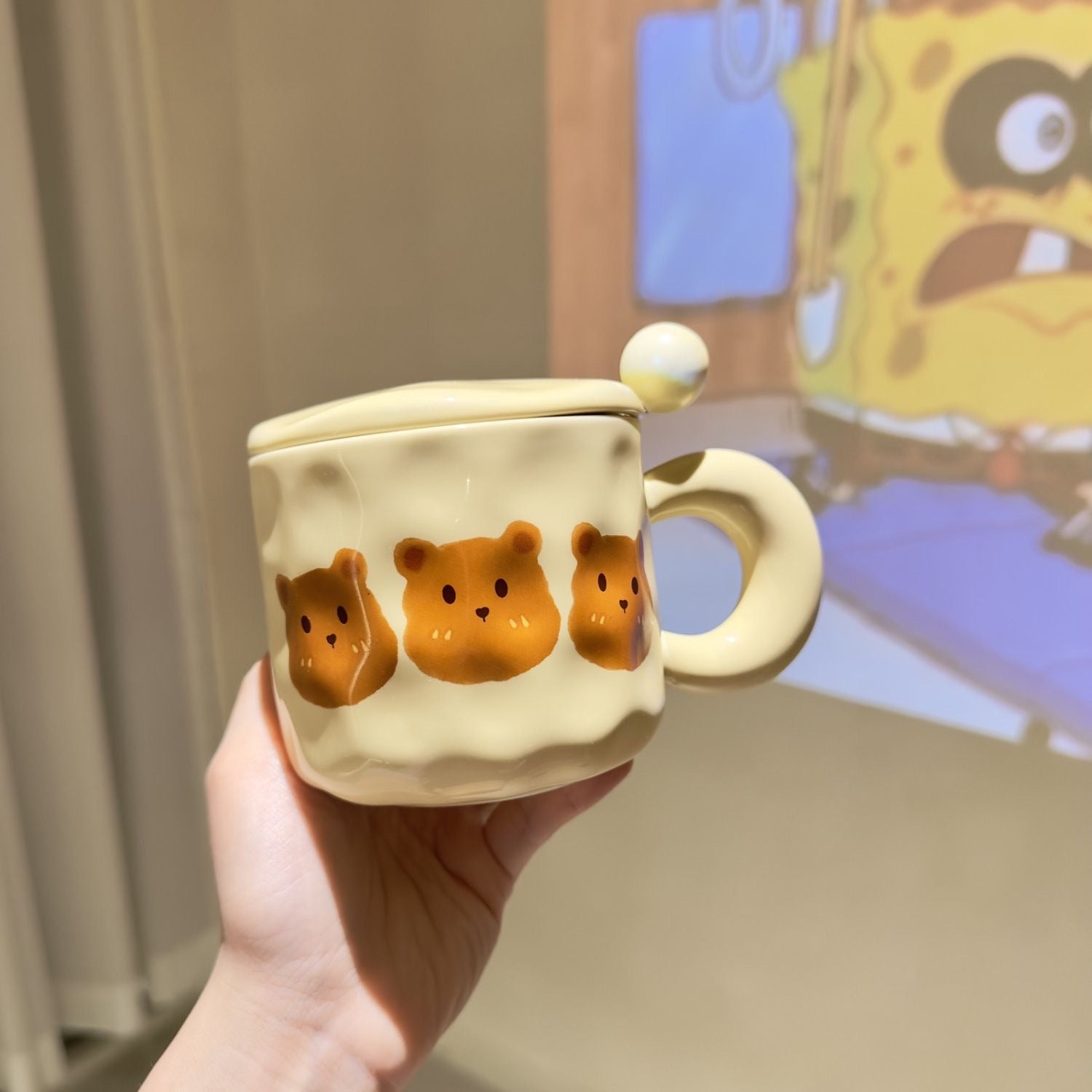 Bärenbecher mit dickem Henkel, Keramiktasse mit großem Fassungsvermögen 